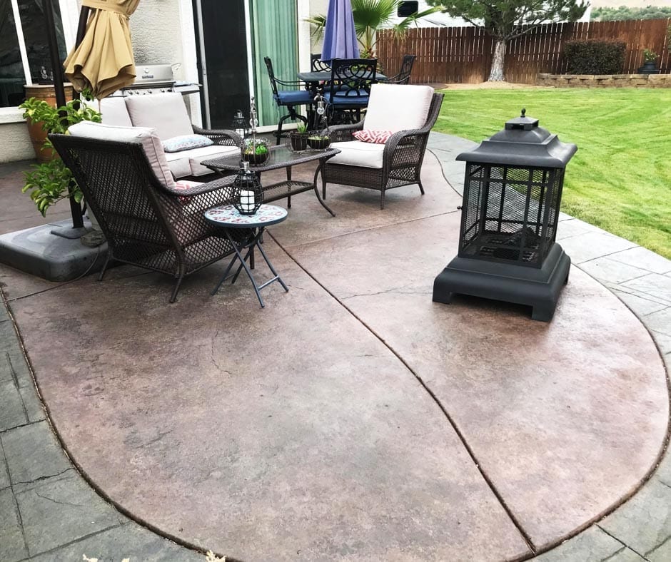 Concrete Patio - Antiquing Stains: Olive, Black, Aztec Brown and Charcoal. Satin Finish Solvent Based Acrylic Concrete Sealer